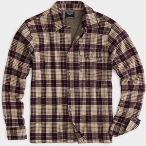 TODD SNYDER Men’s Plaid Full Placket Knit Flannel Shirt In Raisin